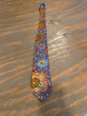 GENERRA Purple Floral Paisley Men's Tie with Blue and Orange Accents
